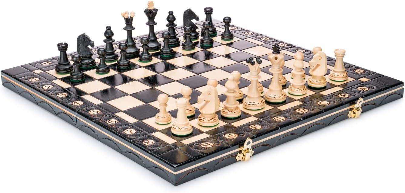 Handcrafted Black and Beige Wooden Chess Set with Board