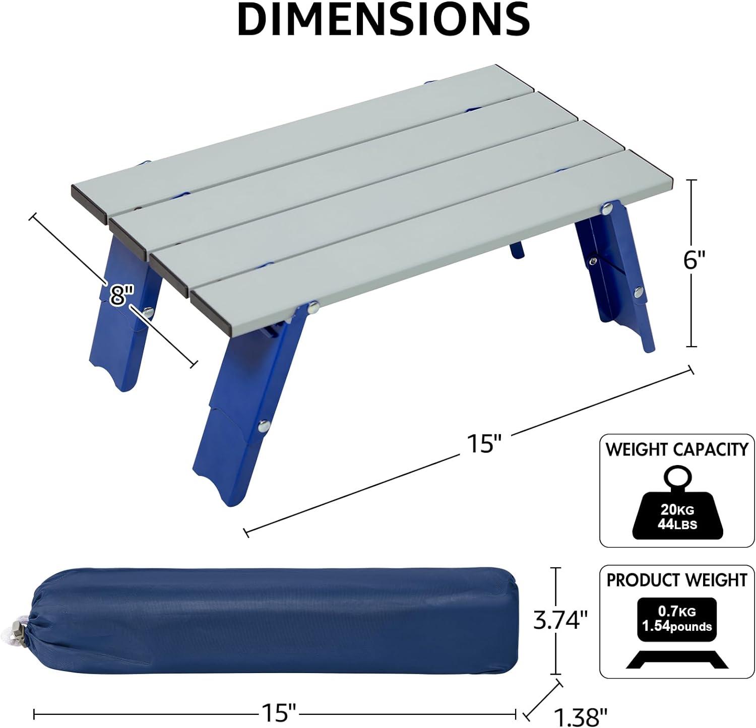 Portable Silver and Blue Aluminum Mini Folding Beach Table