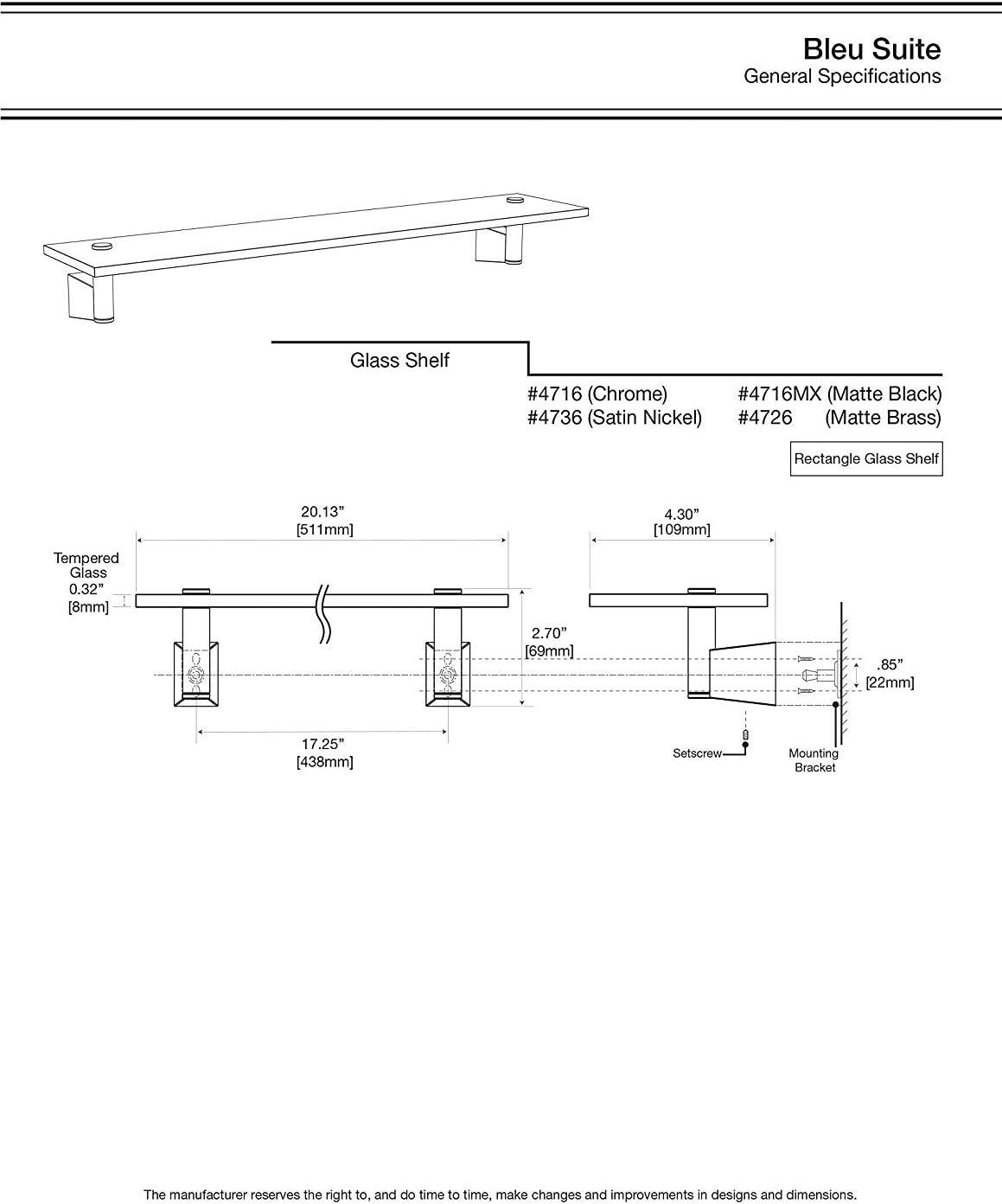 Bleu Wall Mount Rectangle Tempered Glass Shelf | Floating Shelf