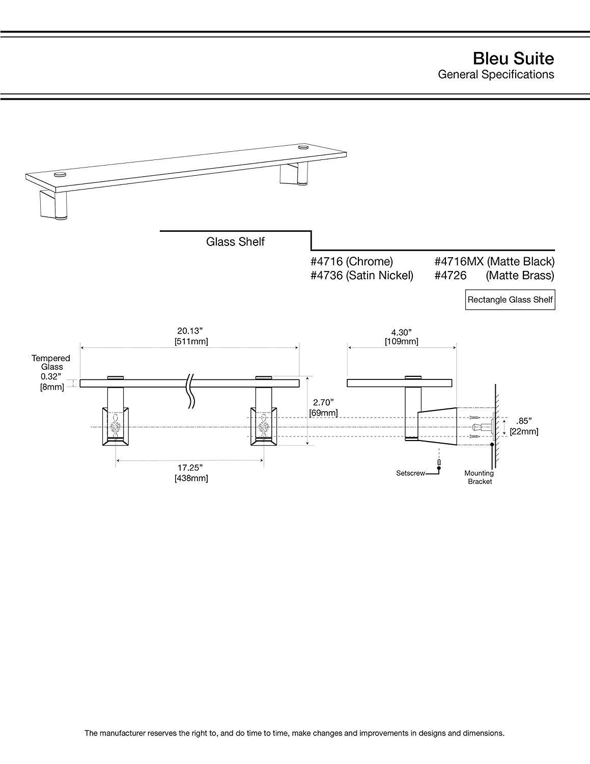 Bleu Wall Mount Rectangle Tempered Glass Shelf | Floating Shelf