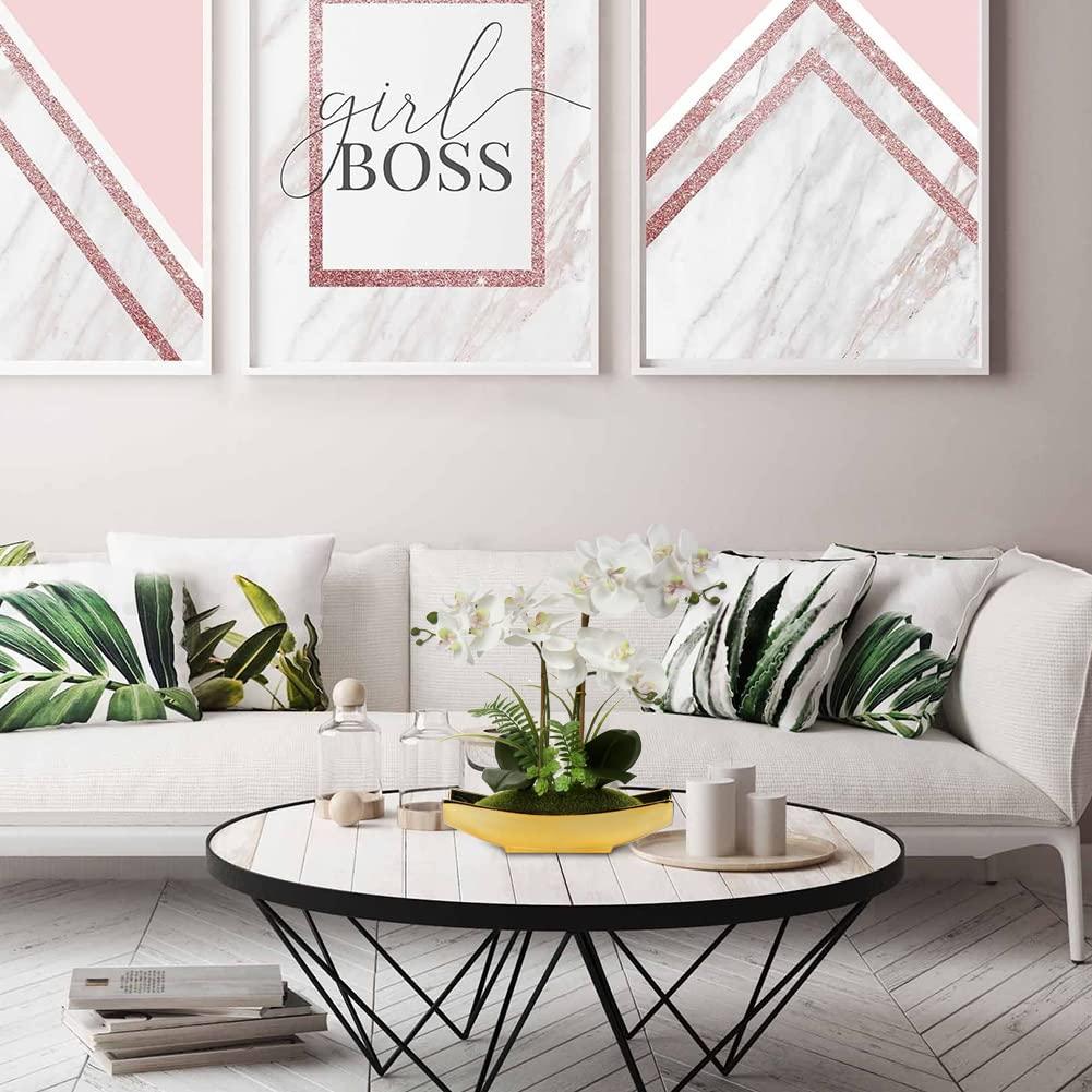 15" Artificial Orchid Flowers Phalaenopsis Flower Arrangements in Silver Vase Wedding Party Home Decor