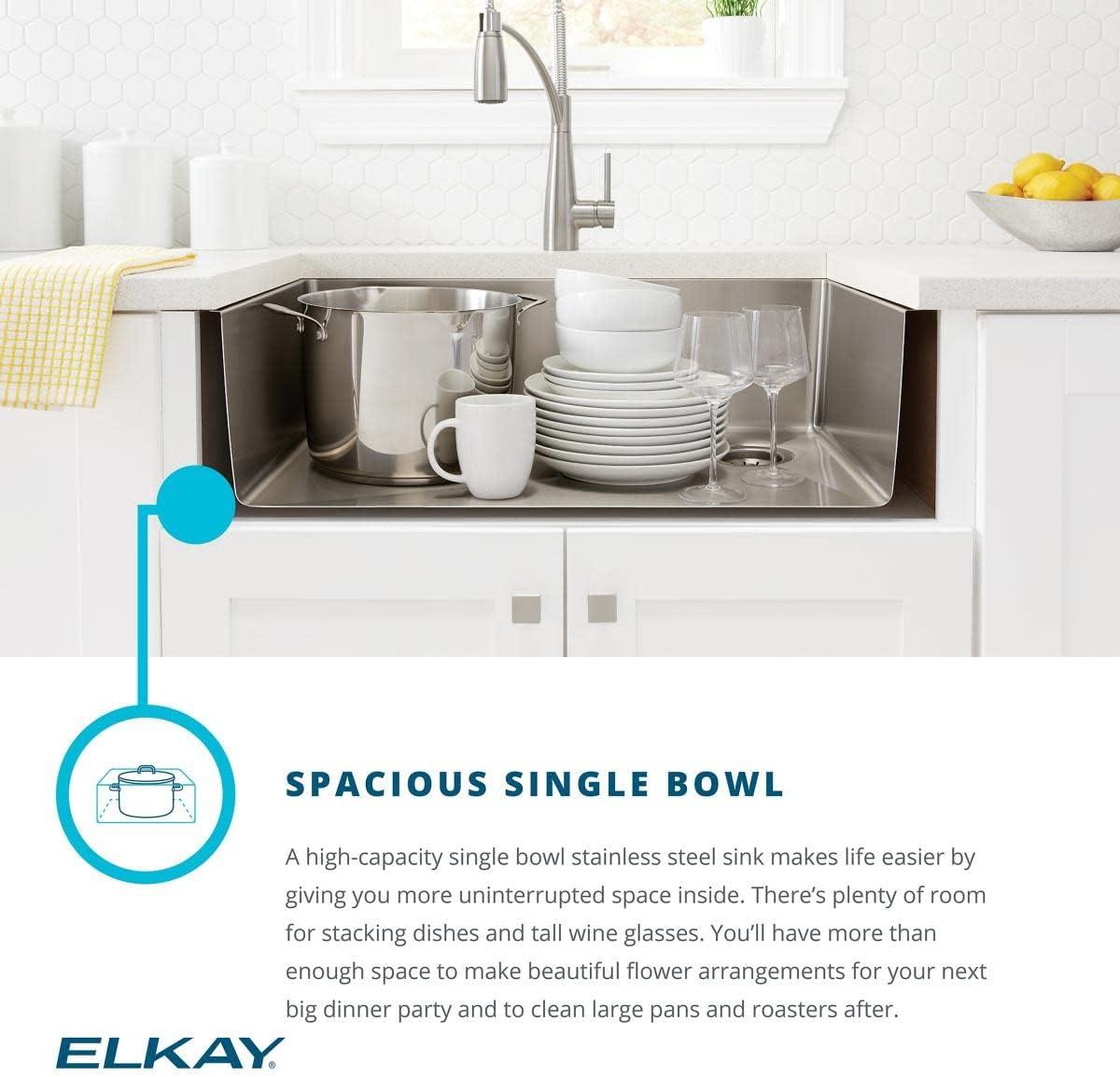Elkay EFRU311610TFC Crosstown Stainless Steel 33" L x 18" W Undermount Kitchen Sink with Faucet