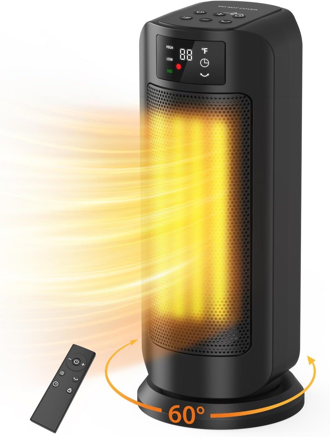 Black Ceramic Electric Tower Heater with Thermostat and Oscillation