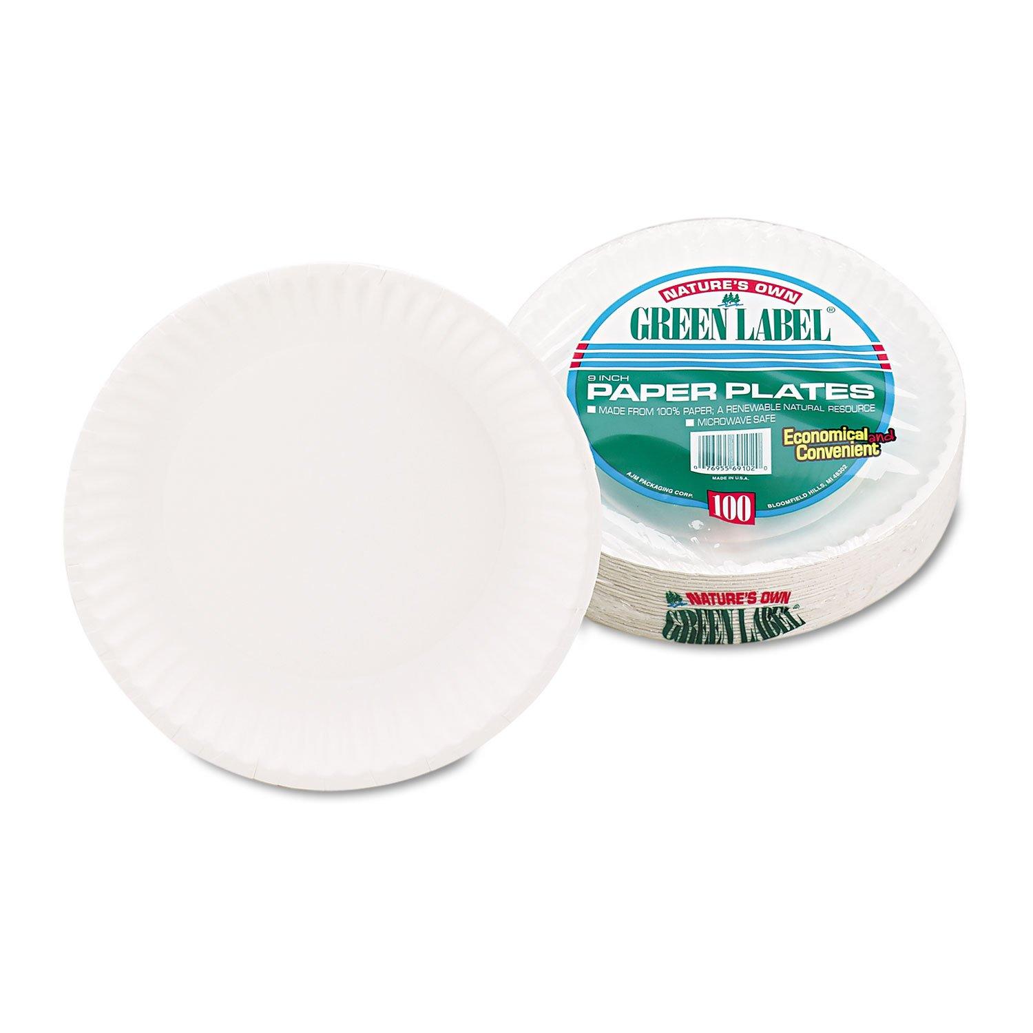 AJM Packaging Corporation White Paper Plates, 9" Diameter, 100 Count