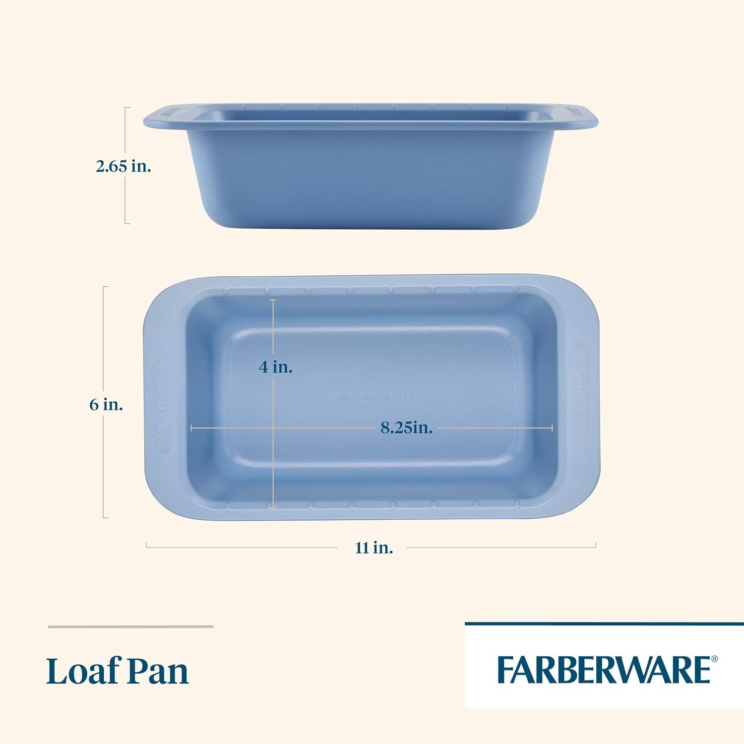 Blue Nonstick Steel Loaf Baking Pan with Portion Marks