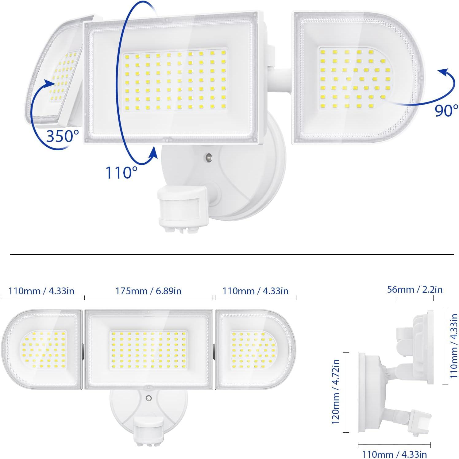 White 100W LED Motion Sensor Security Flood Light