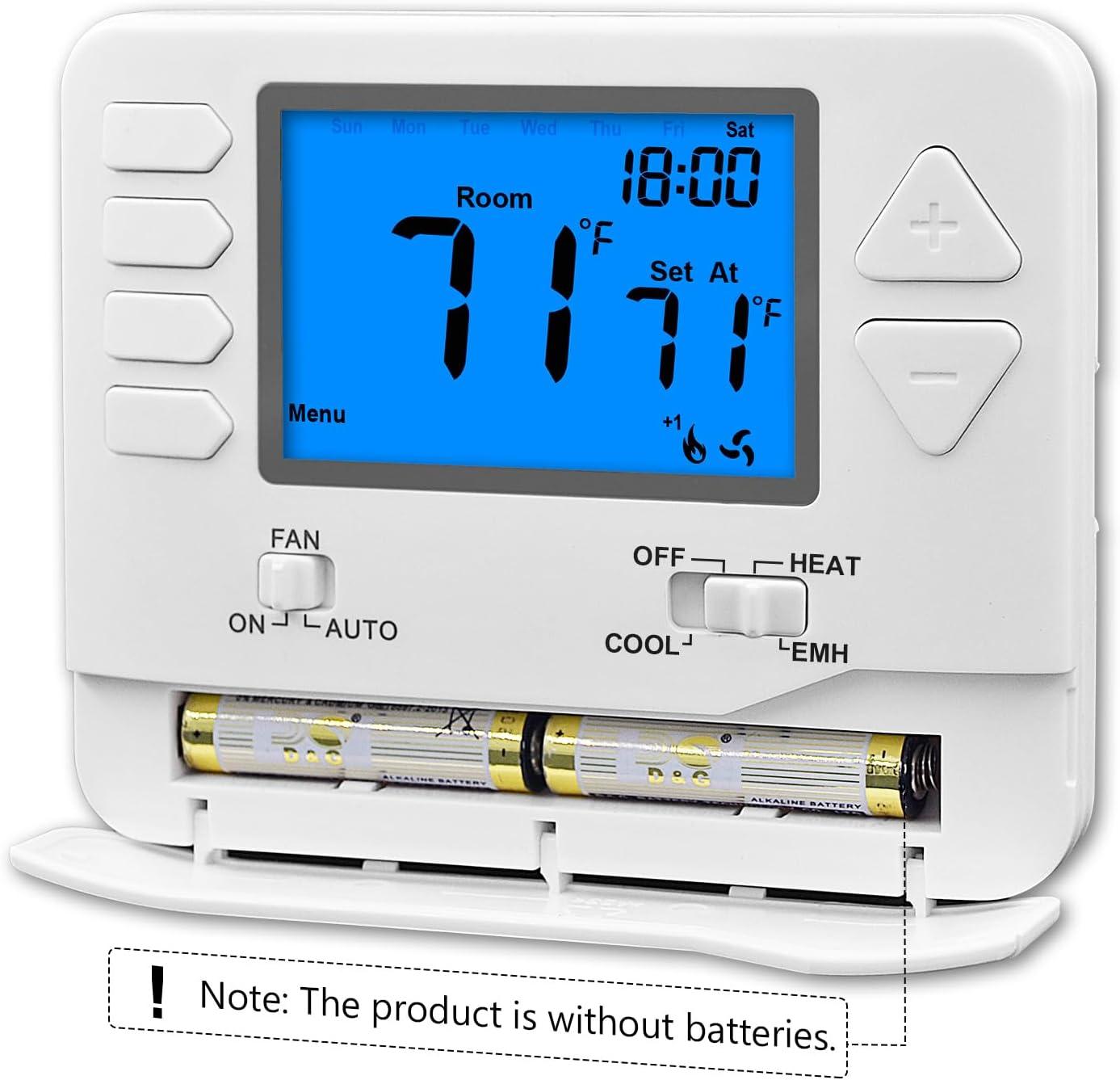 White Digital Heat Pump Thermostat with Large LCD Display