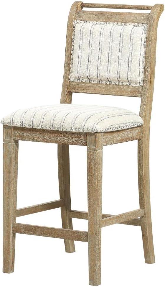 Emmy Rustic Wash 26" Gray Striped Upholstered Counter Stool with Nailhead Trim