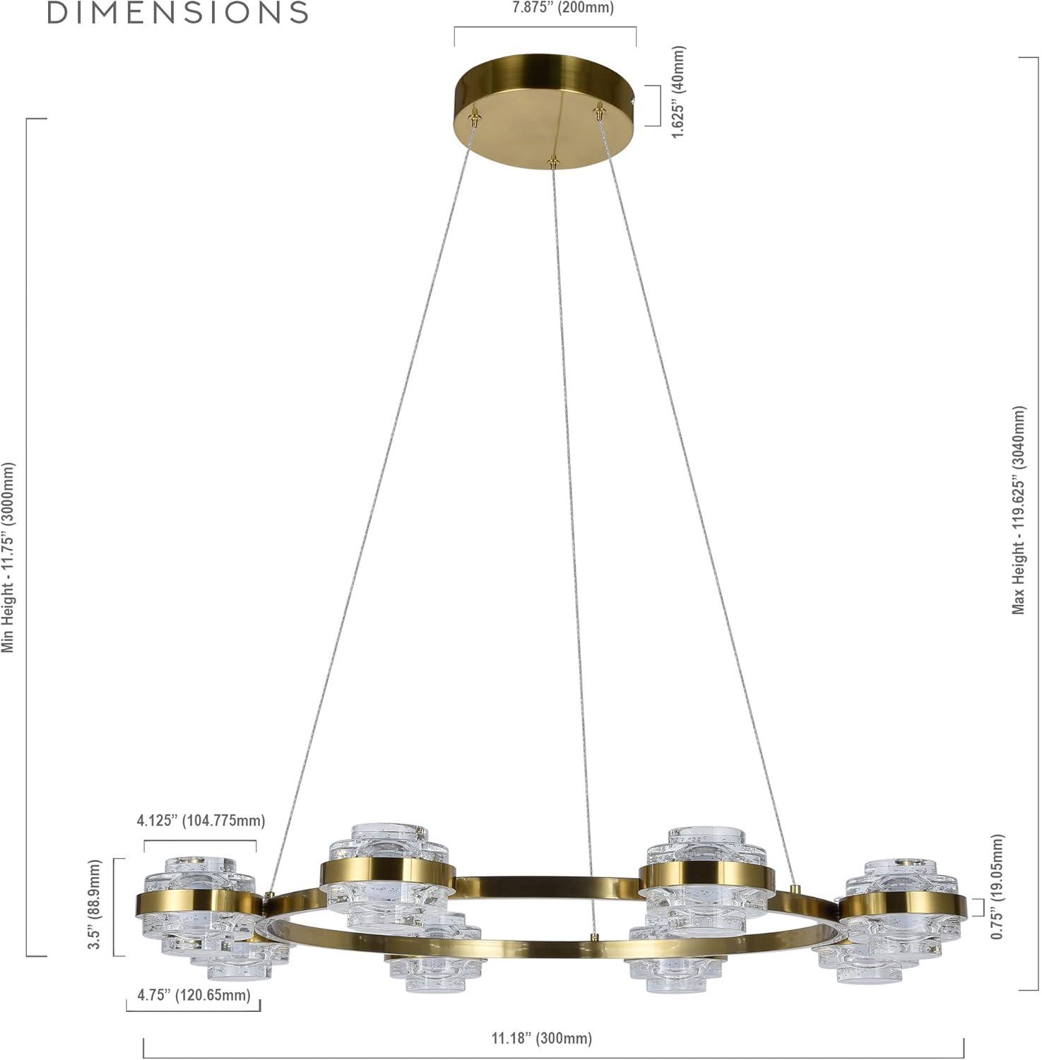 Milano 33-In Ring 8-Light Height Adjustable ETL Certified Integrated LED Circular Chandelier