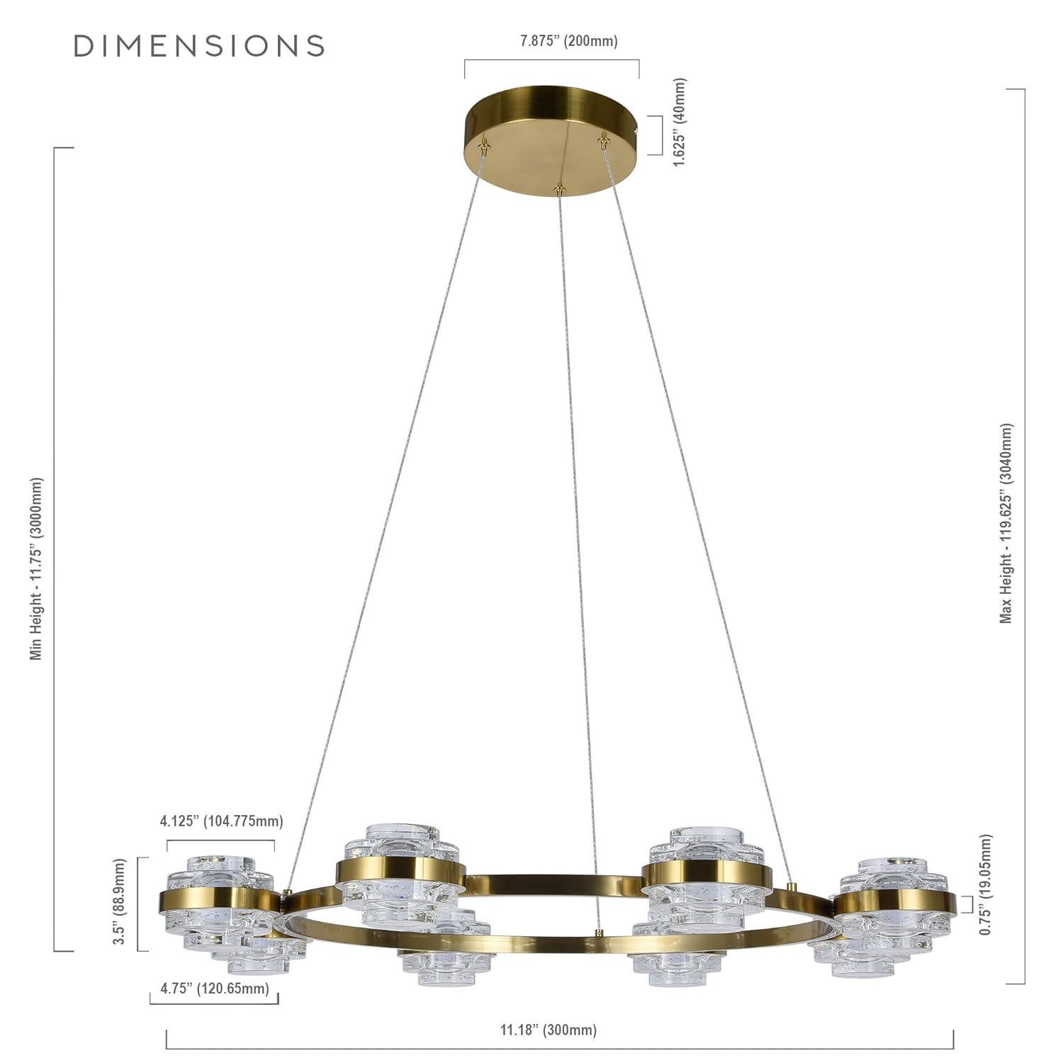 Milano 33-In Ring 8-Light Height Adjustable ETL Certified Integrated LED Circular Chandelier