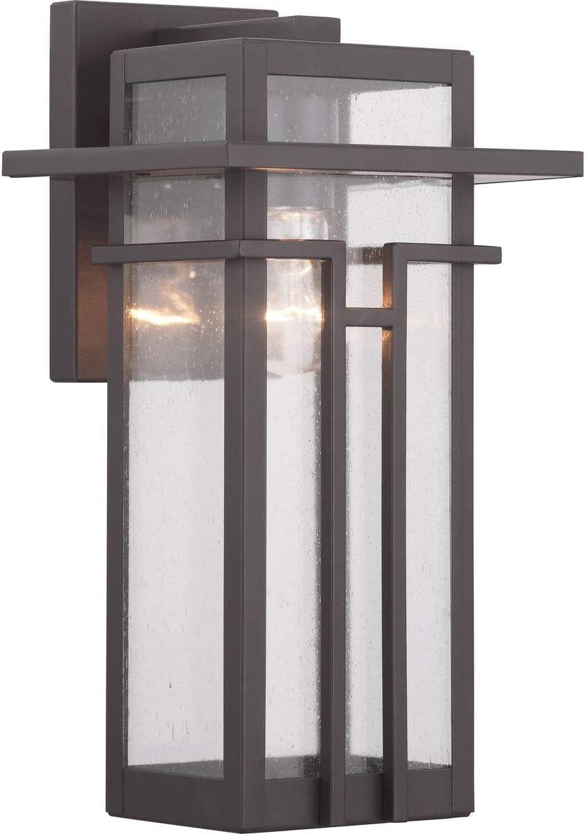 Progress Lighting Boxwood 1-Light Medium Wall Lantern in Antique Bronze with Clear Seeded Glass Shade