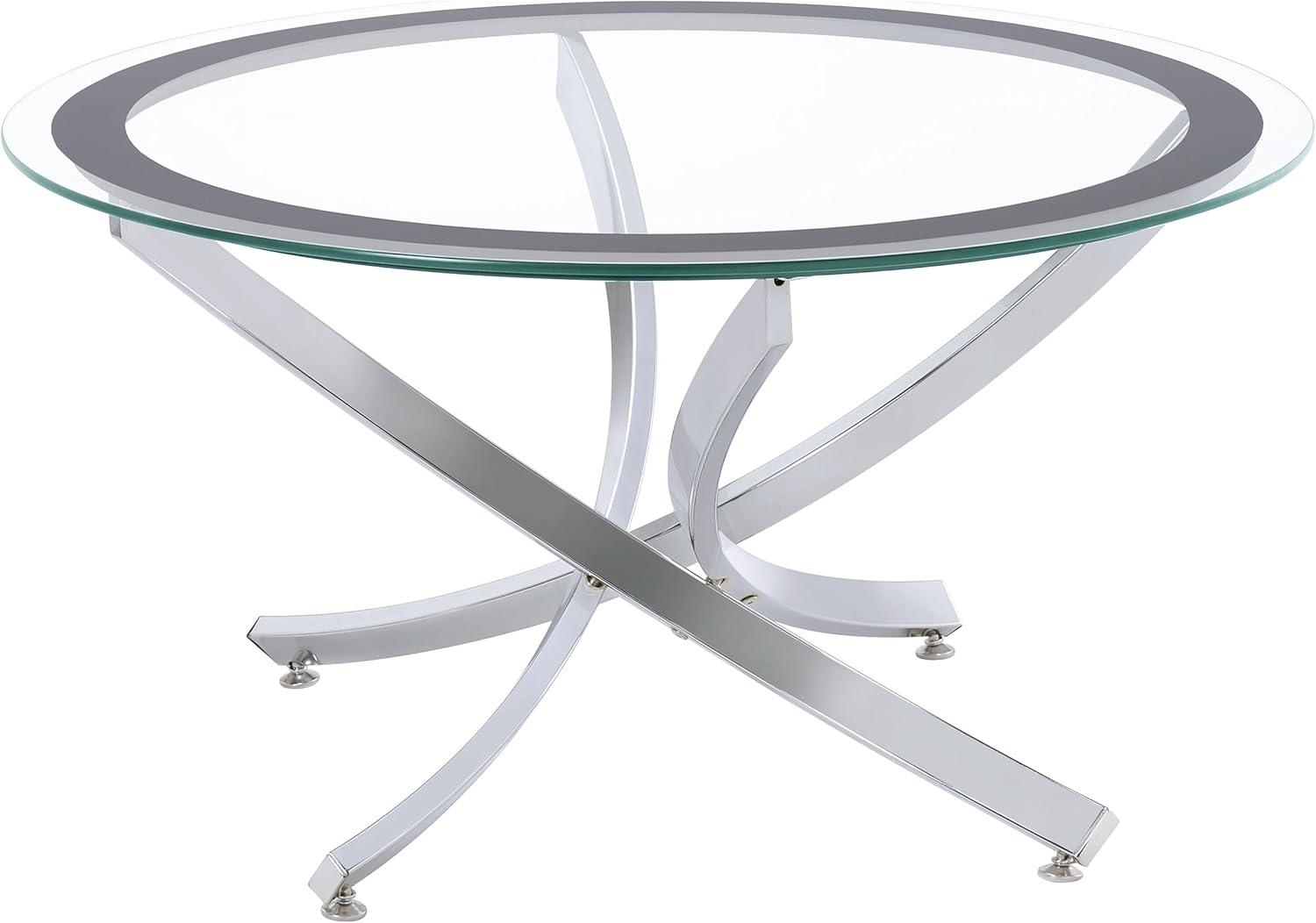Coaster Contemporary Round Glass Top Coffee Table with Curved Base in Chrome