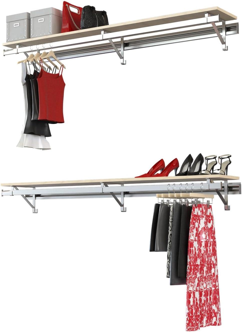 Maple Double Shelf Double Hang Closet System with Steel Brackets