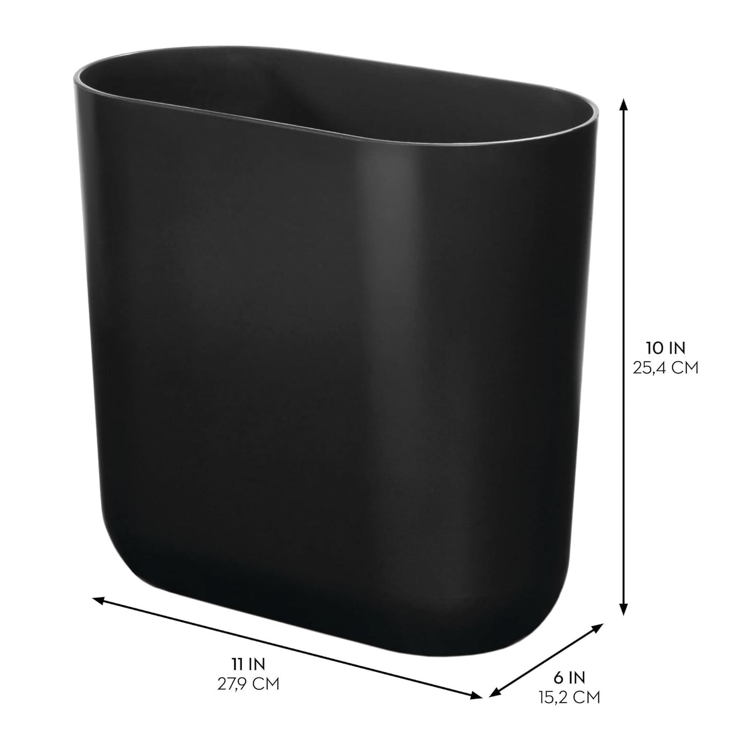 iDesign Slim Oval Plastic Waste Basket, The Cade Collection – 10.56” x 5.5” x 9.77”, Matte Black