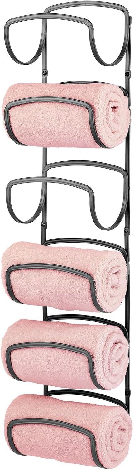 Black Steel Wall-Mounted Six-Tier Towel Rack