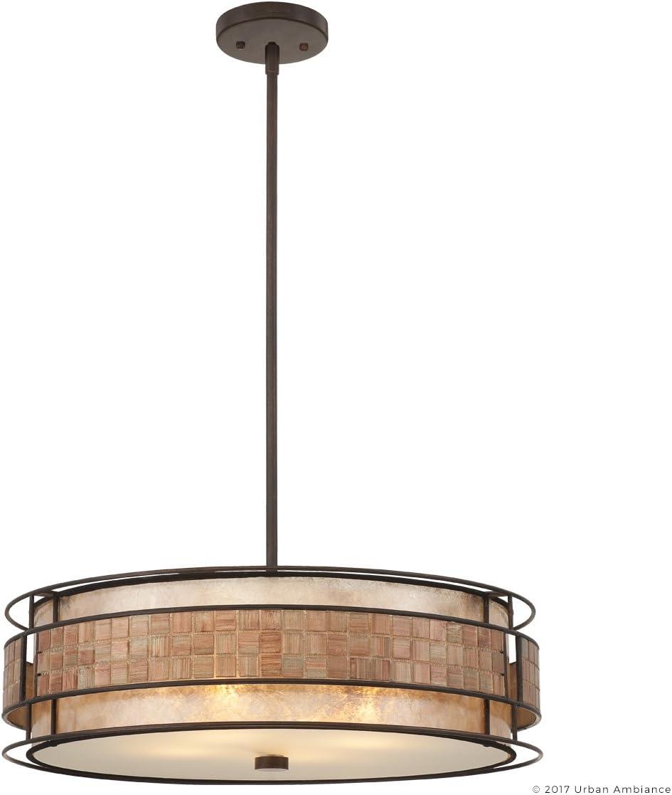 Urban Ambiance Luxury Art Deco Chandelier, Medium Size: 5.5"H x 22"W, with Moroccan Style Elements, Copper Revival Finish and Oyster Mica Inner Shade, Mosaic Tile Outer Shade, UQL2430