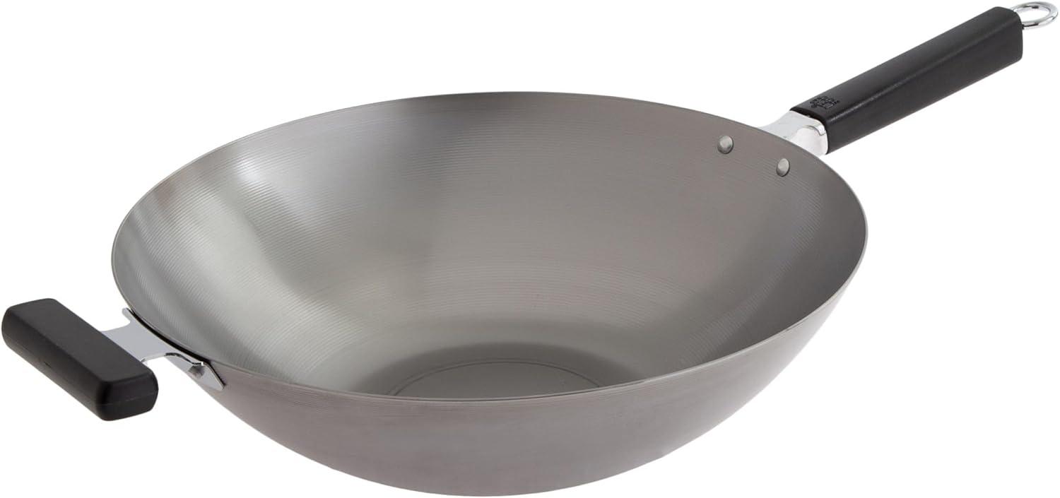 14-Inch Carbon Steel Flat Bottom Wok with Phenolic Handles