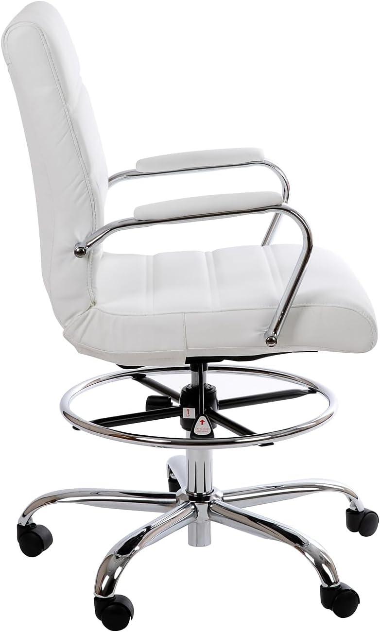 Modern White LeatherSoft Swivel Drafting Chair with Chrome Base