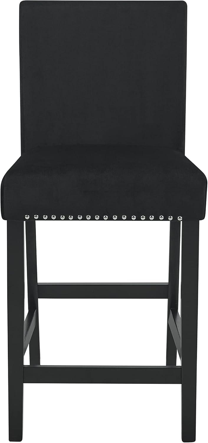 Cobre Contemporary Velvet Counter Stool with Nailhead Trim(Set of 2) in Black