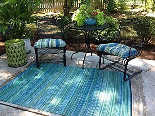 Mixed Blue & Green Indoor/Outdoor Area Rug - Reversible, 100% Recycled Material, UV Resistant