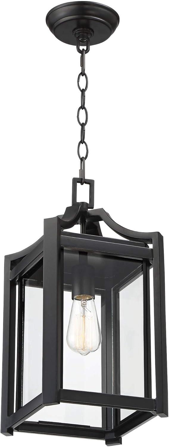 Rockford Rustic Farmhouse Black Iron Outdoor Hanging Light with Clear Beveled Glass
