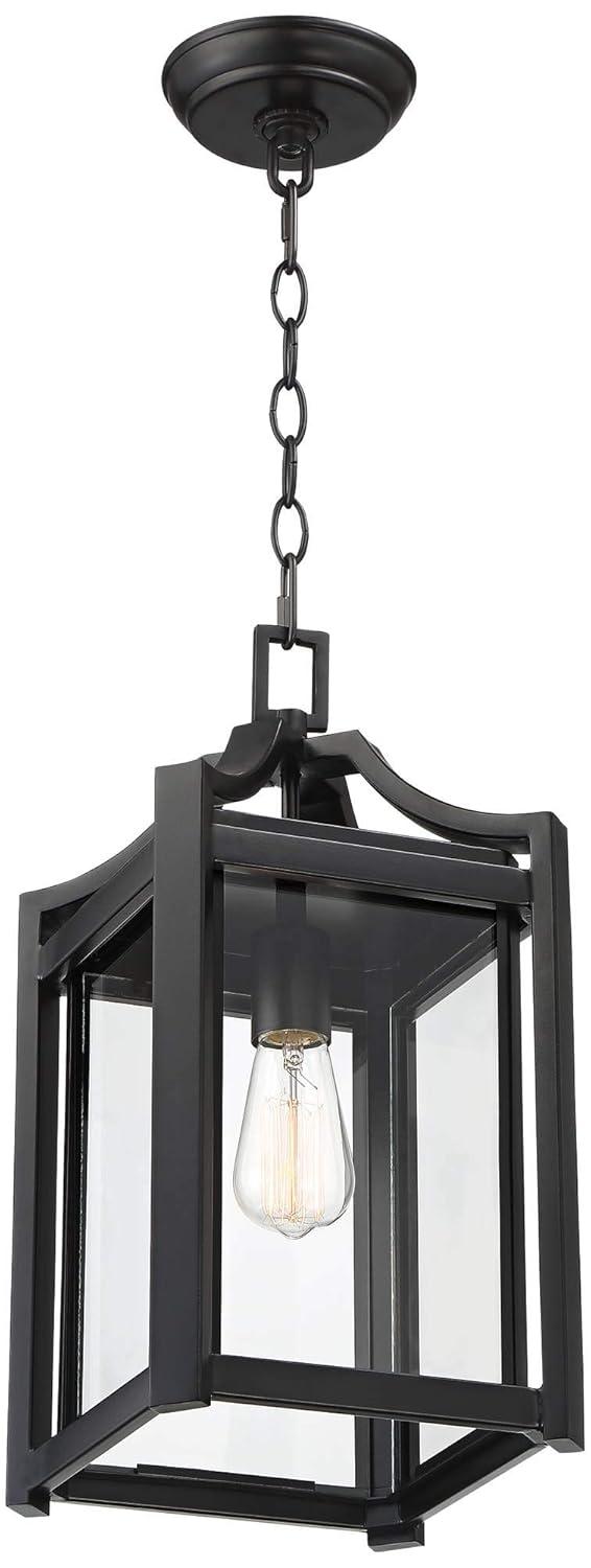 Franklin Iron Works Rockford Rustic Outdoor Hanging Light Black Iron 17" Clear Beveled Glass for Post Exterior Barn Deck House Porch Yard Patio Home