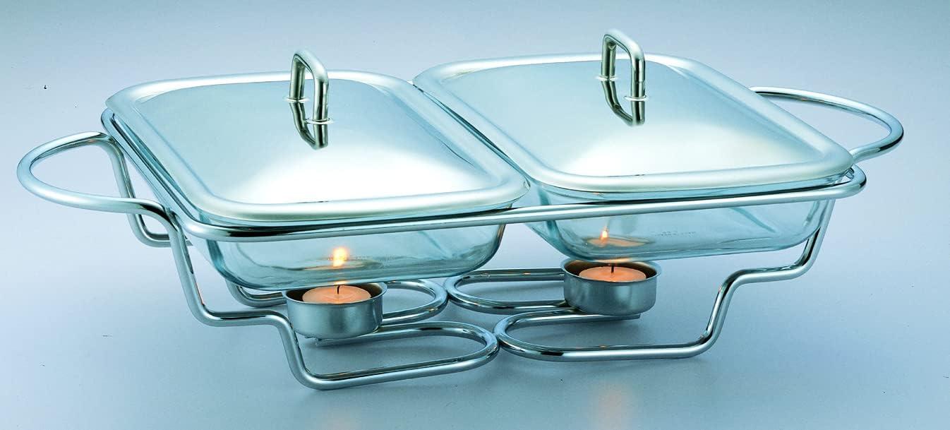 Stainless Steel 3-Quart Chafing Dish Buffet Set with Glass Tray