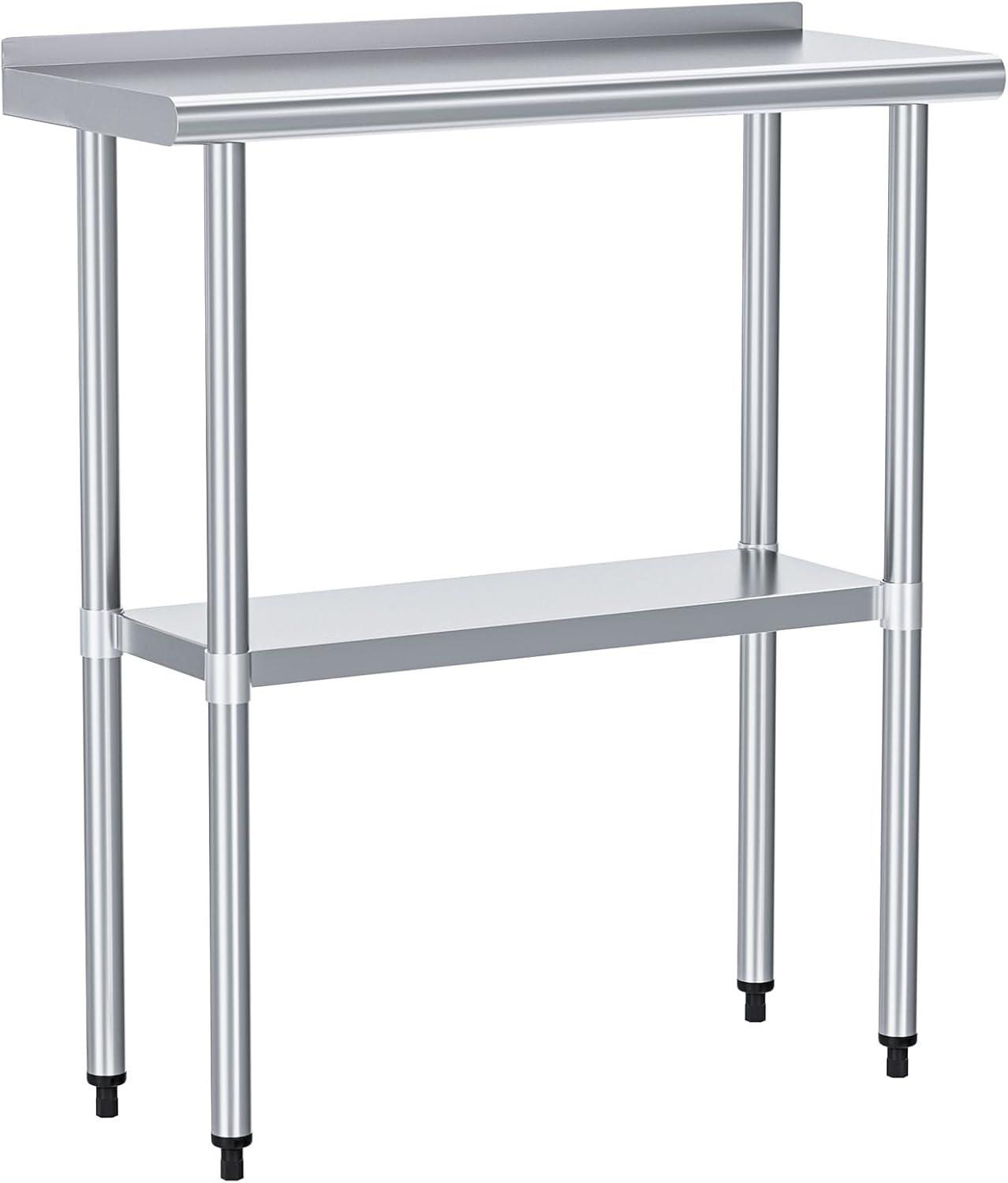 Stainless Steel Table 24" x 30" with Adjustable Undershelf and Backsplash, Commercial Metal Workstations for Kitchen, Garage, Outdoor BBQ