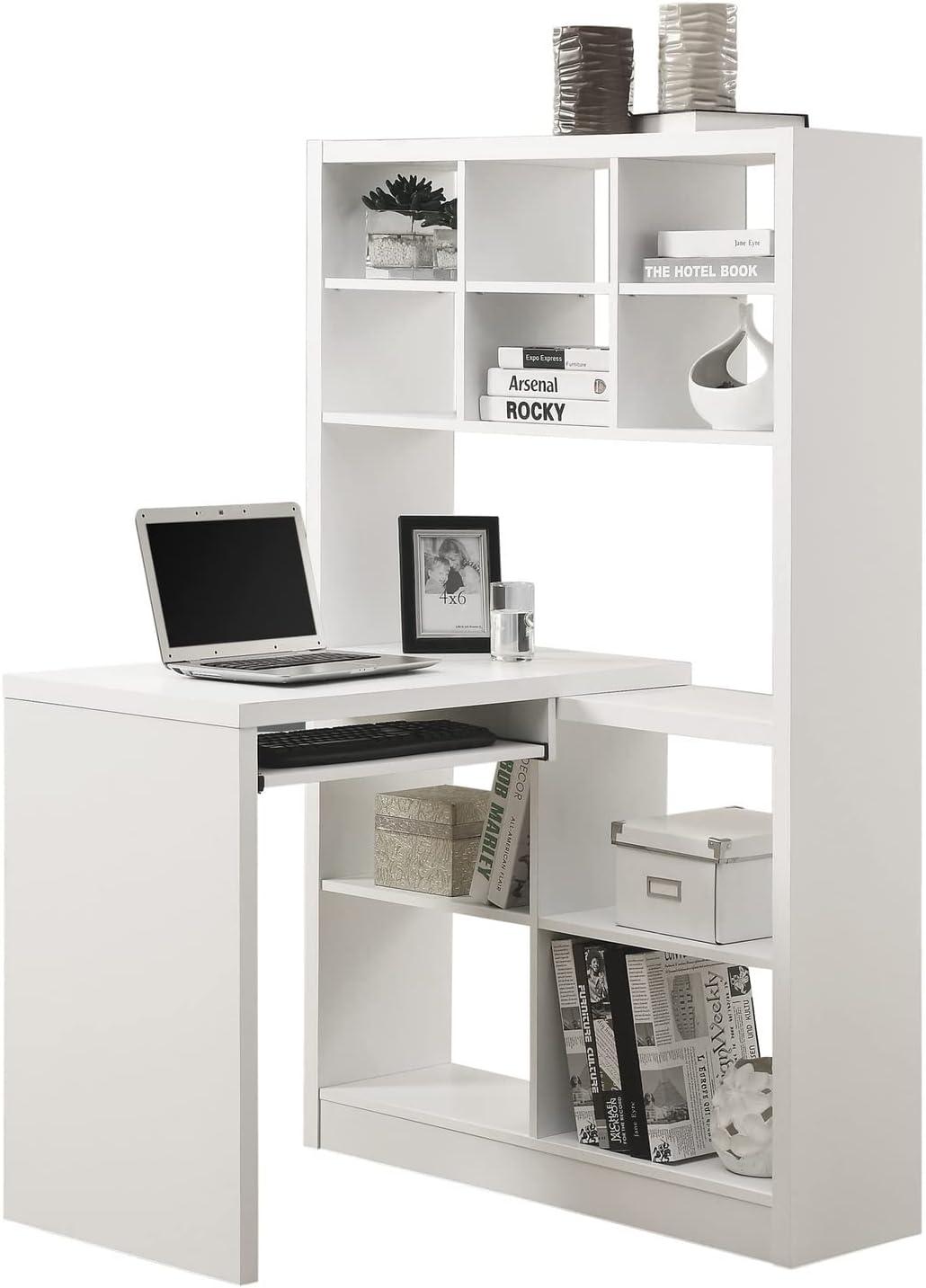 Transitional White Corner Home Office Desk with Keyboard Tray and Shelving