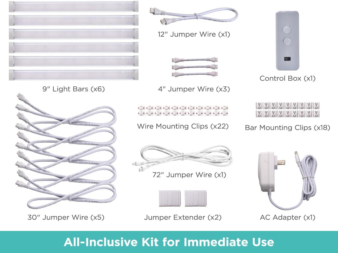 9" Adjustable White LED Under Cabinet Lighting Kit with Remote