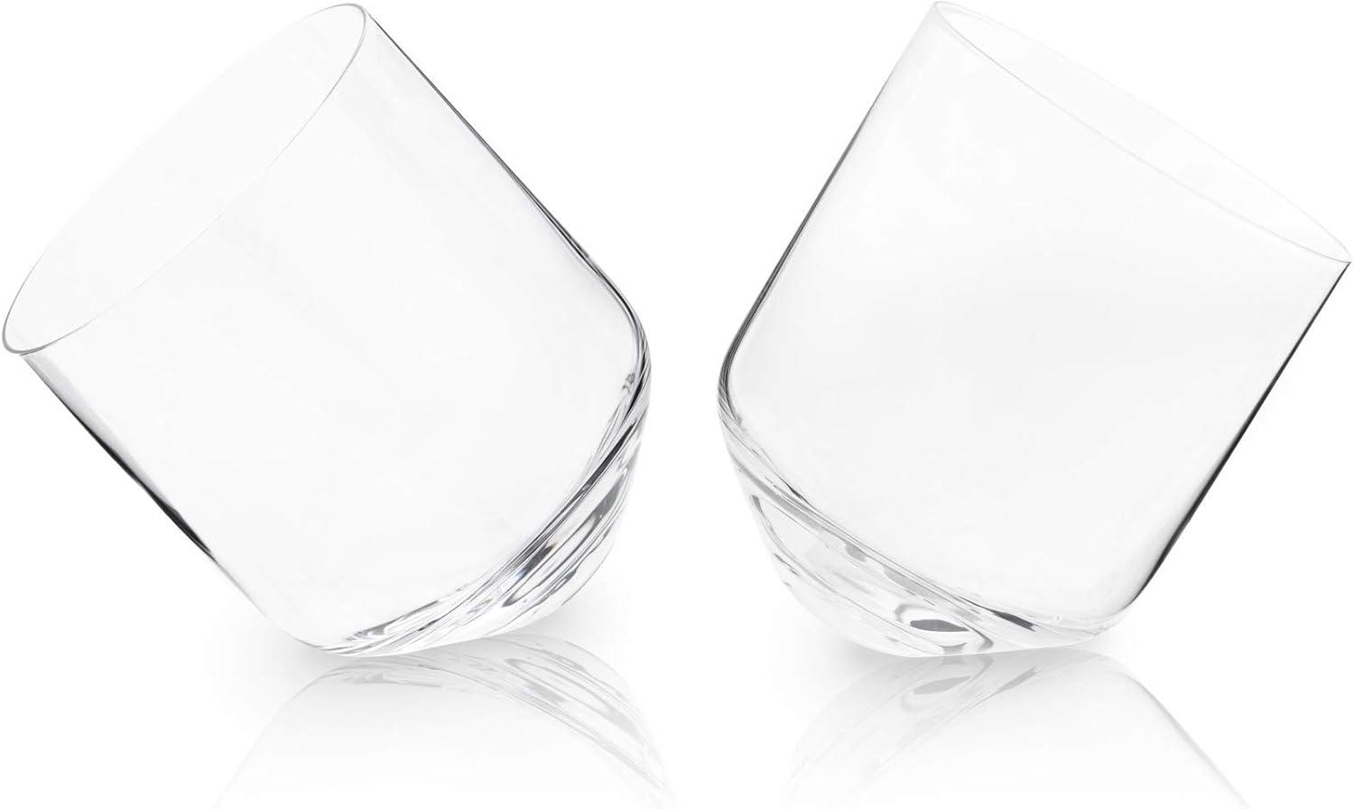Viski Rolling Crystal Whiskey Tumblers Set of 2, Lead-Free Premium Crystal Clear Glass, Classic Lowball Cocktail Glasses, Scotch Glass Gift Set, 12 oz