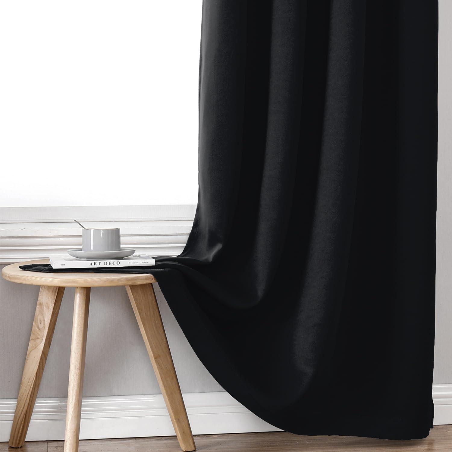 ChrisDowa Grommet Blackout Curtains for Bedroom and Living Room - 2 Panels Set Thermal Insulated Room Darkening Curtains (Black, 42 x 63 Inch)