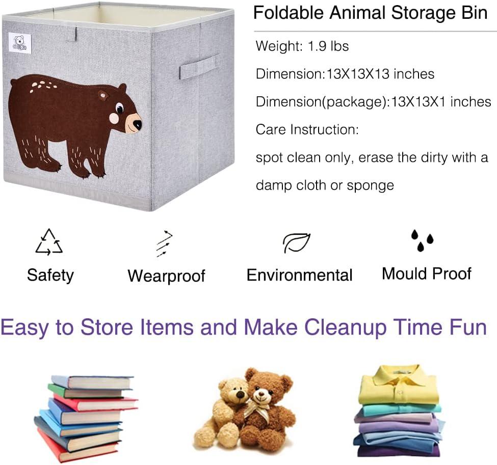 Gray Foldable Animal Storage Bin with Bear Design