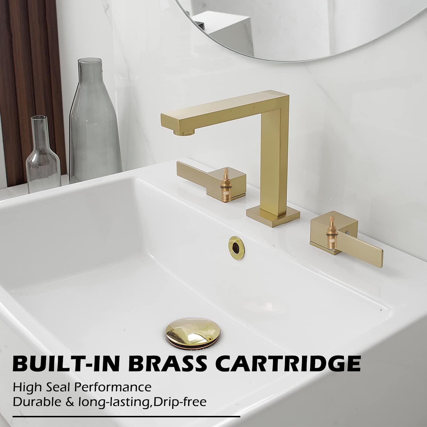 Brushed Gold Brass Double Handle Widespread Bathroom Faucet