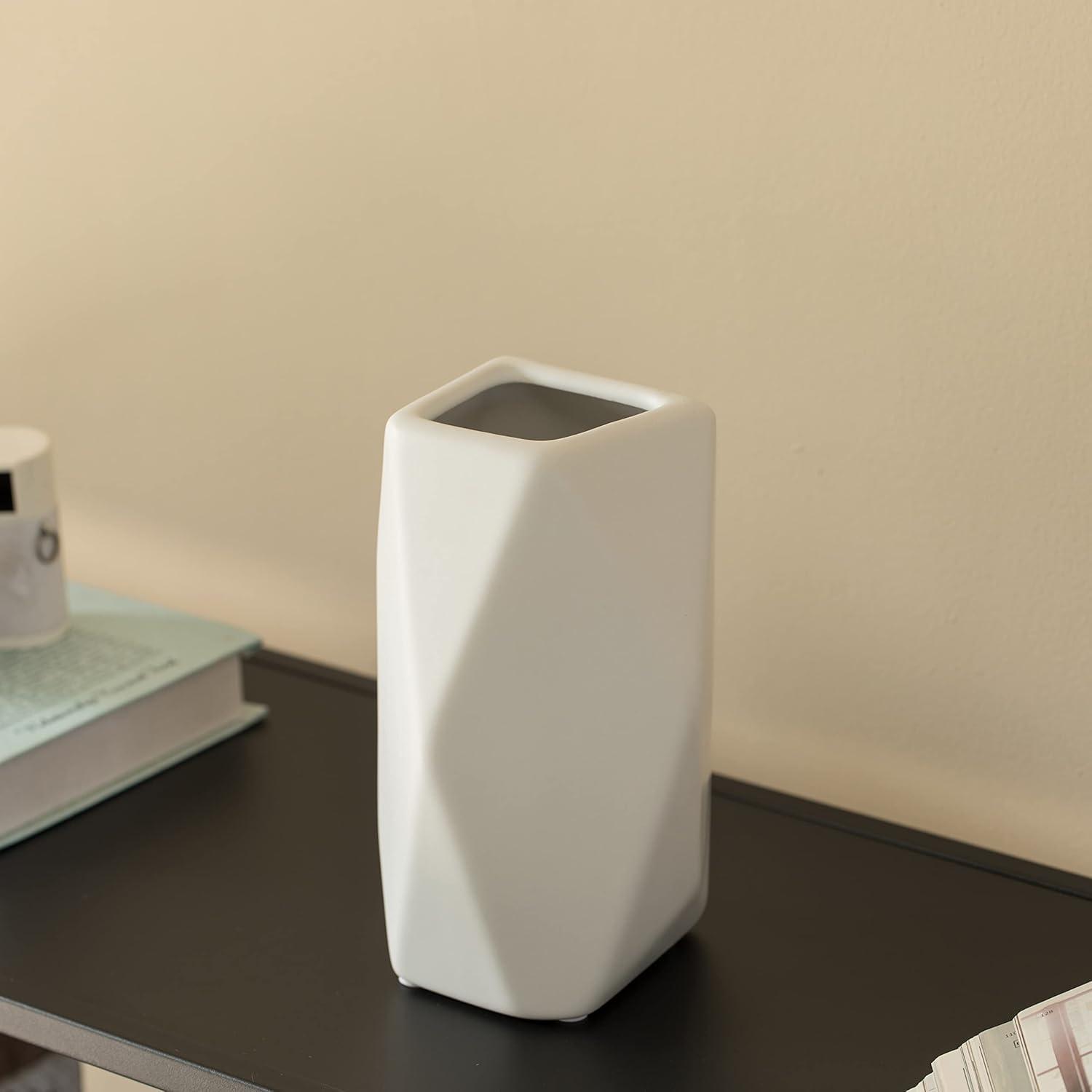 Uniquewise 8" H Decorative Ceramic Multi Paned Vase, Modern Style Centerpiece Table Vase White, Medium