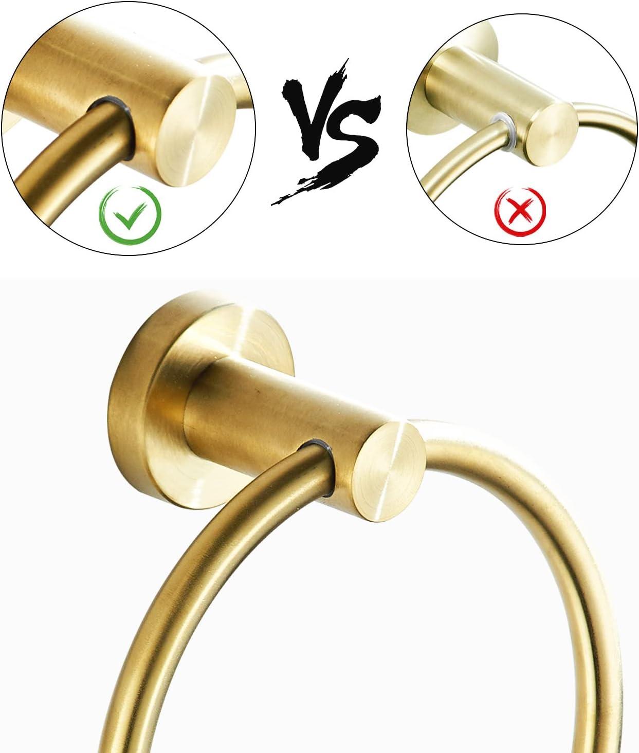 Towel Ring for Bathroom，SUS 304 Heavy Duty Stainless Steel Hand Towel Holder Round Bath Towel Holder Hangers with Wall Mount Hardware - Brushed Gold