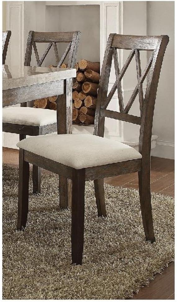 Acme Furniture Set of 2 26" Claudia Dining Chairs Beige Linen/Salvage Brown: Upholstered X Back, Armless Design