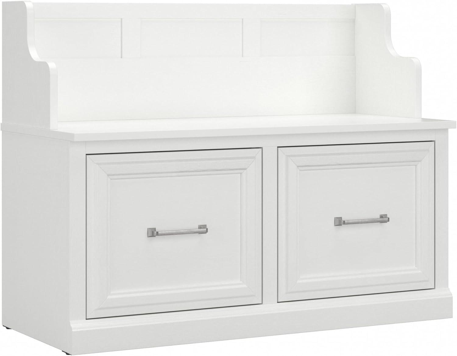 Transitional White Ash Engineered Wood Storage Bench with Euro Hinges