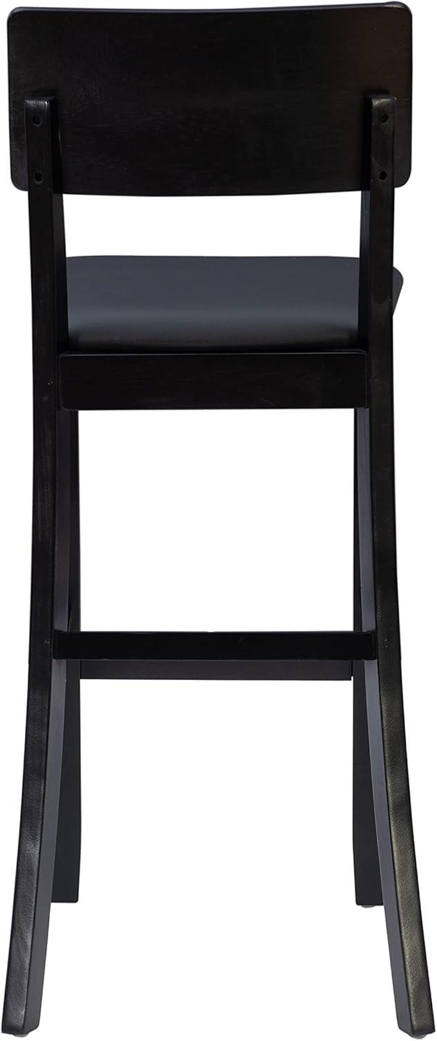 Linon 29" Torino Padded Seat Faux Leather Contemporary Barstool Hardwood/Black: Vinyl Upholstery, Wood Legs, Foam Fill