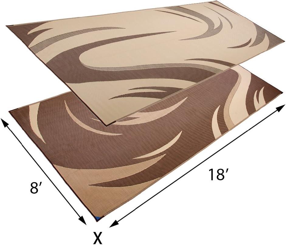 SD8187 8-Feet X 18-Feet Graphic Swish RV Reversible Patio Mat, Brown/Tan