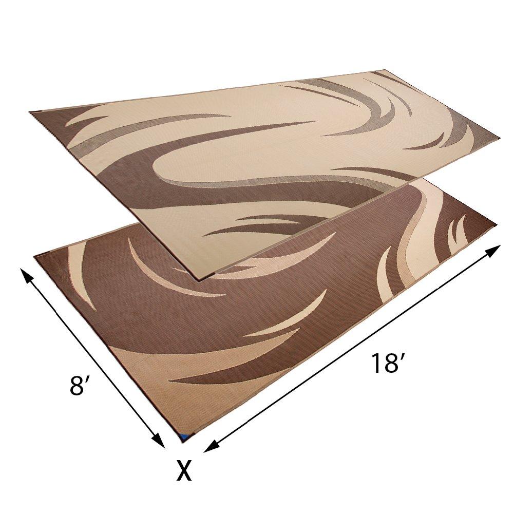 SD8187 8-Feet X 18-Feet Graphic Swish RV Reversible Patio Mat, Brown/Tan