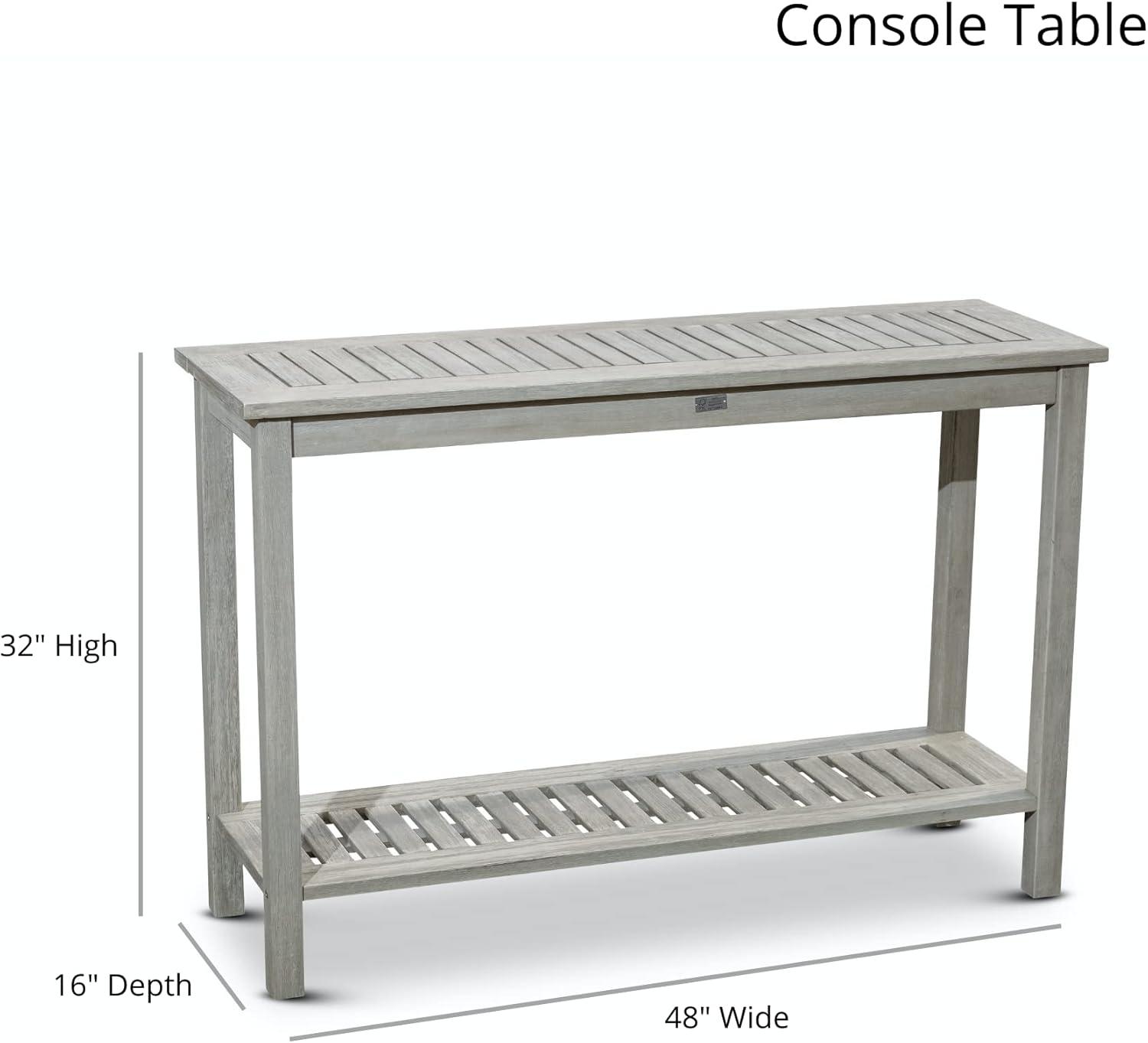 Driftwood Gray Eucalyptus Outdoor Console Table with Dual Shelves