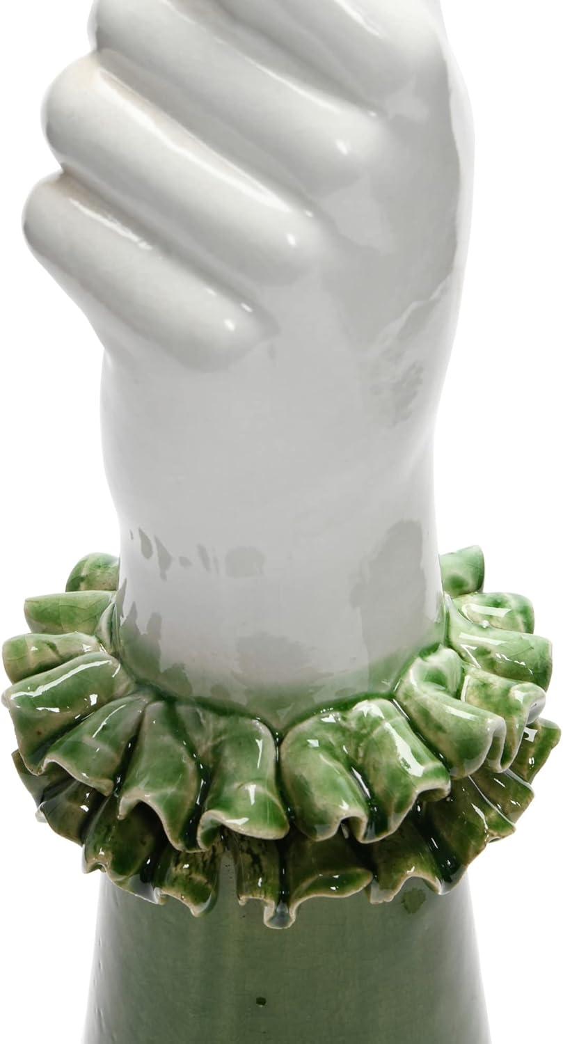 Creative Co-Op Stoneware Hand Vase with Ruffled Shirt Sleeve, Green and White