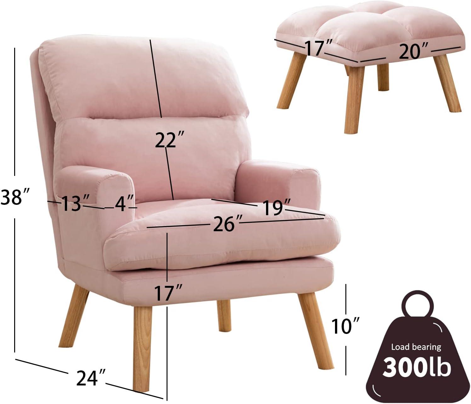 Bonzy home Accent Chair with Ottoman, Adjustable Backrest Seat,Velvet Fabric Chair for All Age,Pink