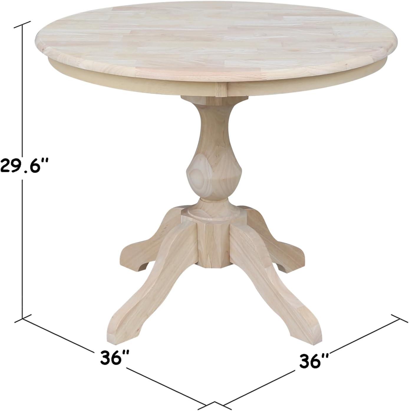 Cottage Charm Unfinished Rubberwood 36" Round Pedestal Dining Table