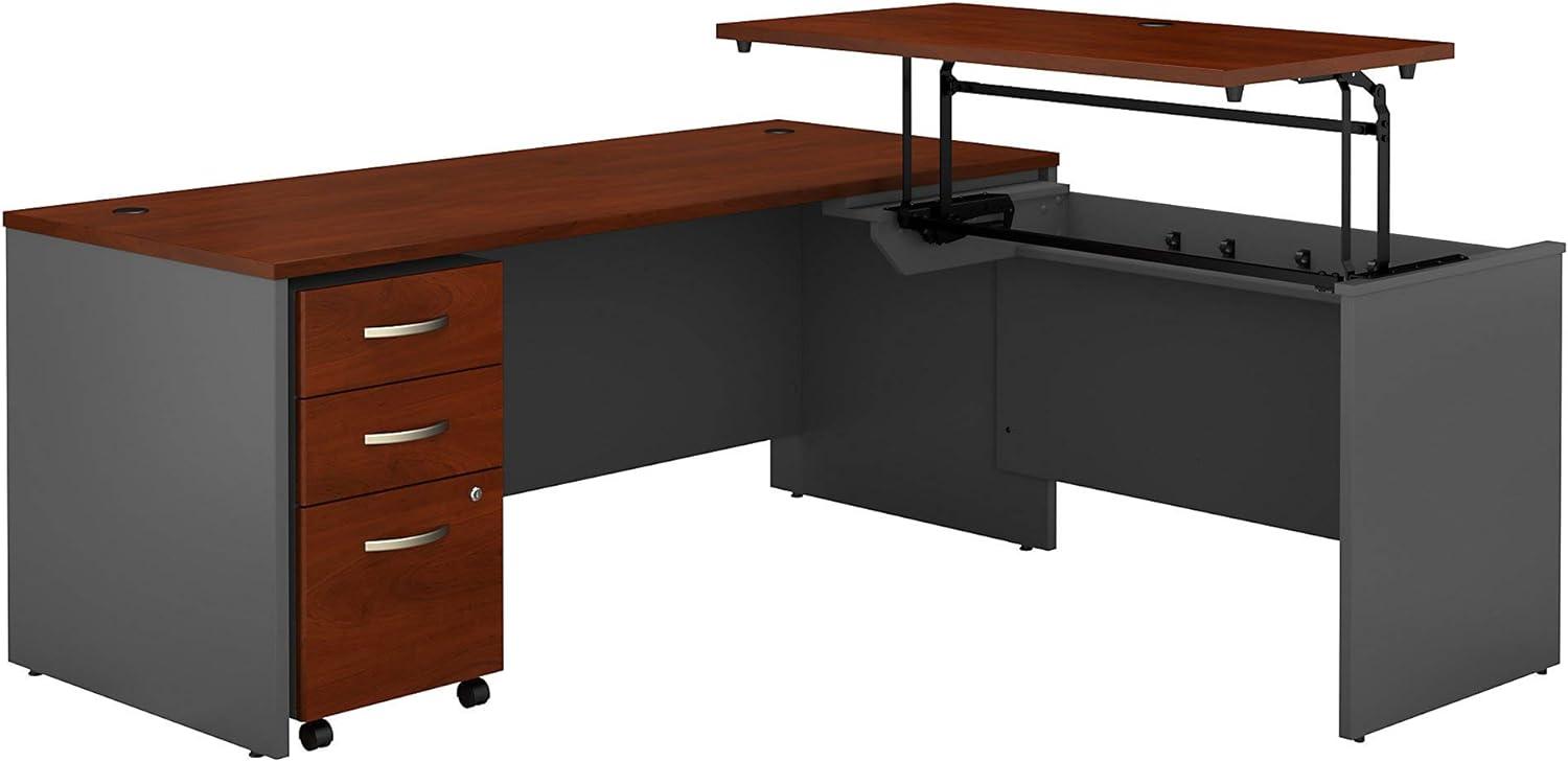 Hansen Cherry & Graphite Gray Ergonomic L-Shaped Sit-Stand Desk with Mobile File Cabinet