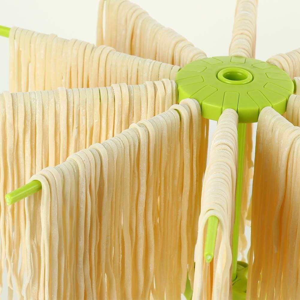 Collapsible Pasta Drying Rack- Plastic Household Noodle Stander with 10 Arms(Green)