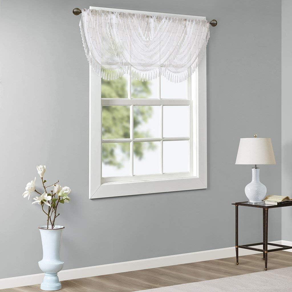 Madison Park Irina Diamond Sheer Embroidered Waterfall Valance