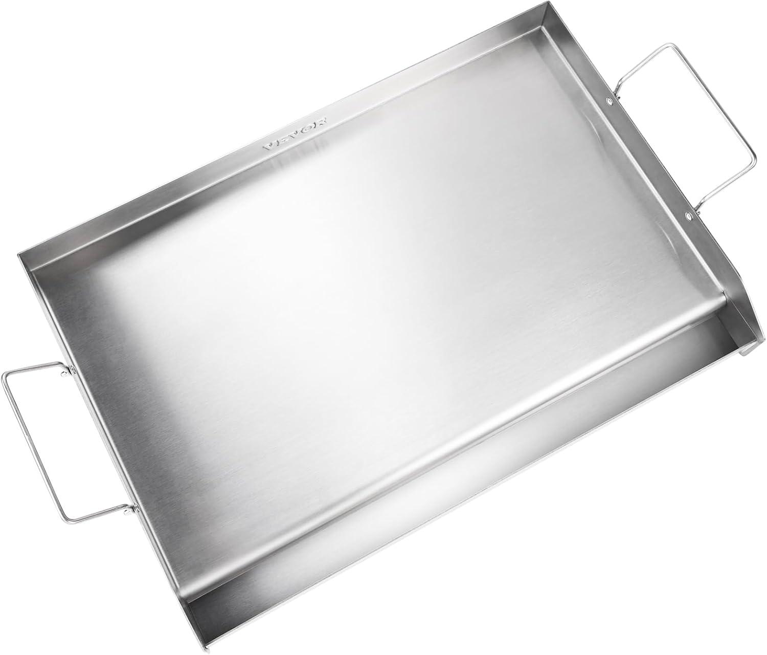 Stainless Steel Rectangular Double Burner Griddle with Handles