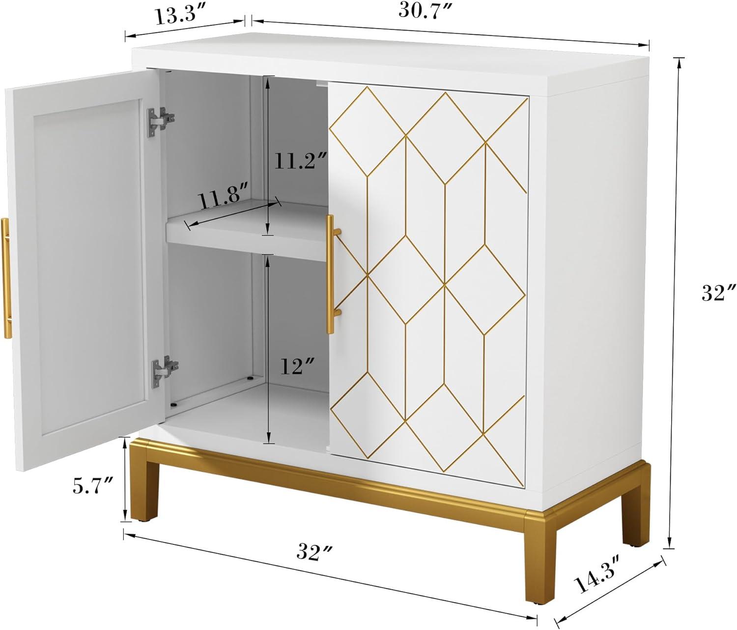 White and Gold Geometric Wooden Accent Cabinet